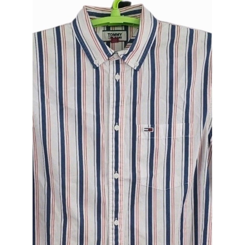 Tommy Jeans Men's Large Long Sleeve Striped Button Down Shirt Cotton